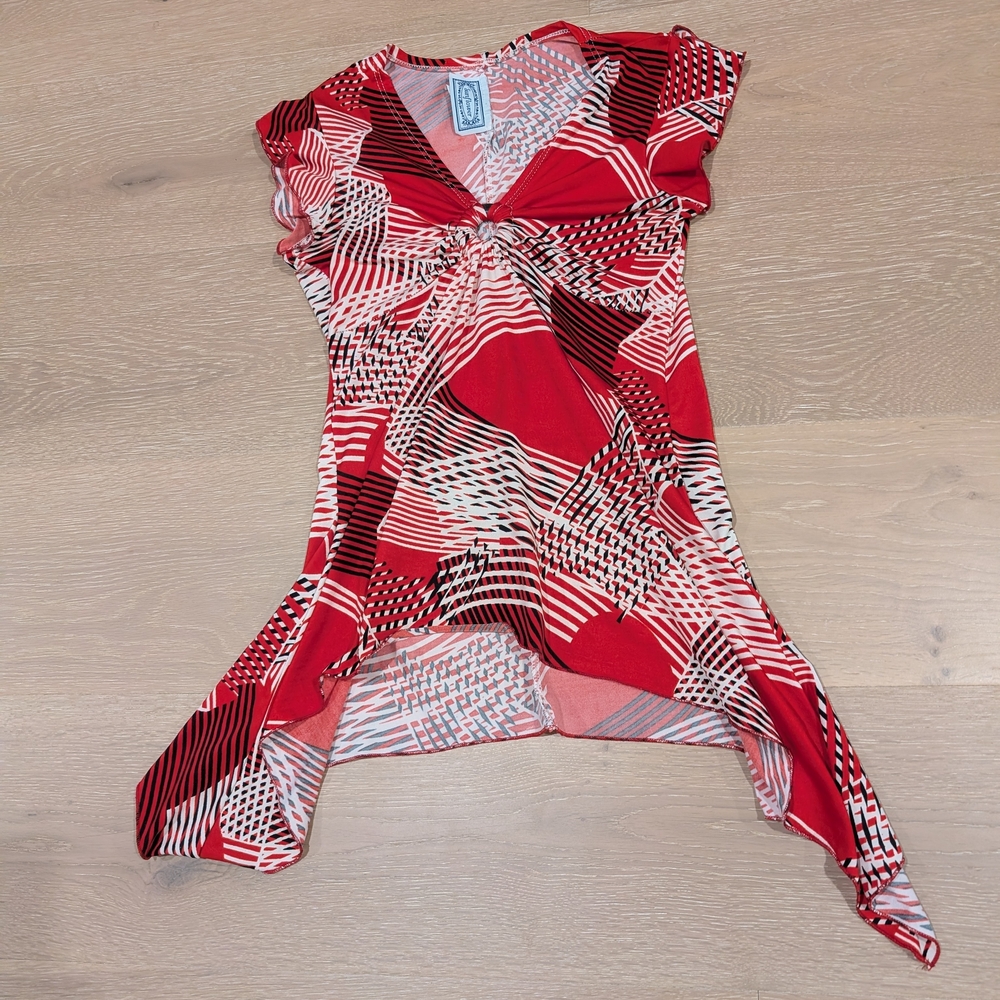 Long Asymmetric Y2K 2000s Fitted Short Sleeve Going Out Top Red Small